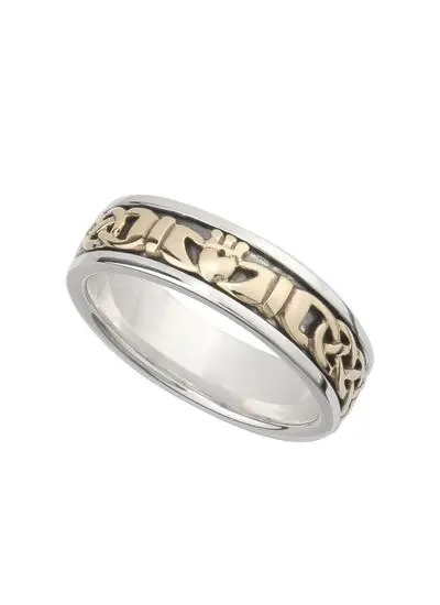 10ct Gold & Sterling Silver Celtic Claddagh Wedding Band